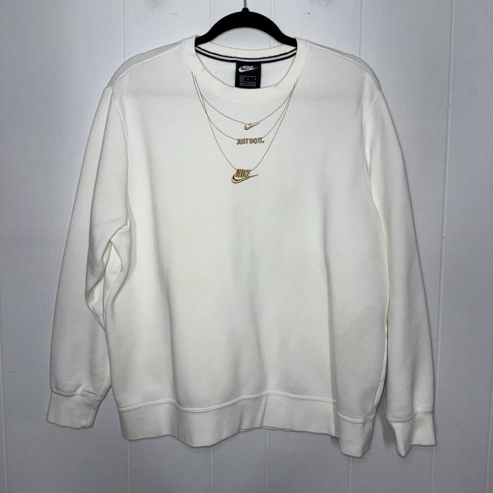 Nike Women’s Glam Dunk Crewneck Sweatshirt White Gold Chain Detail Size Medium
